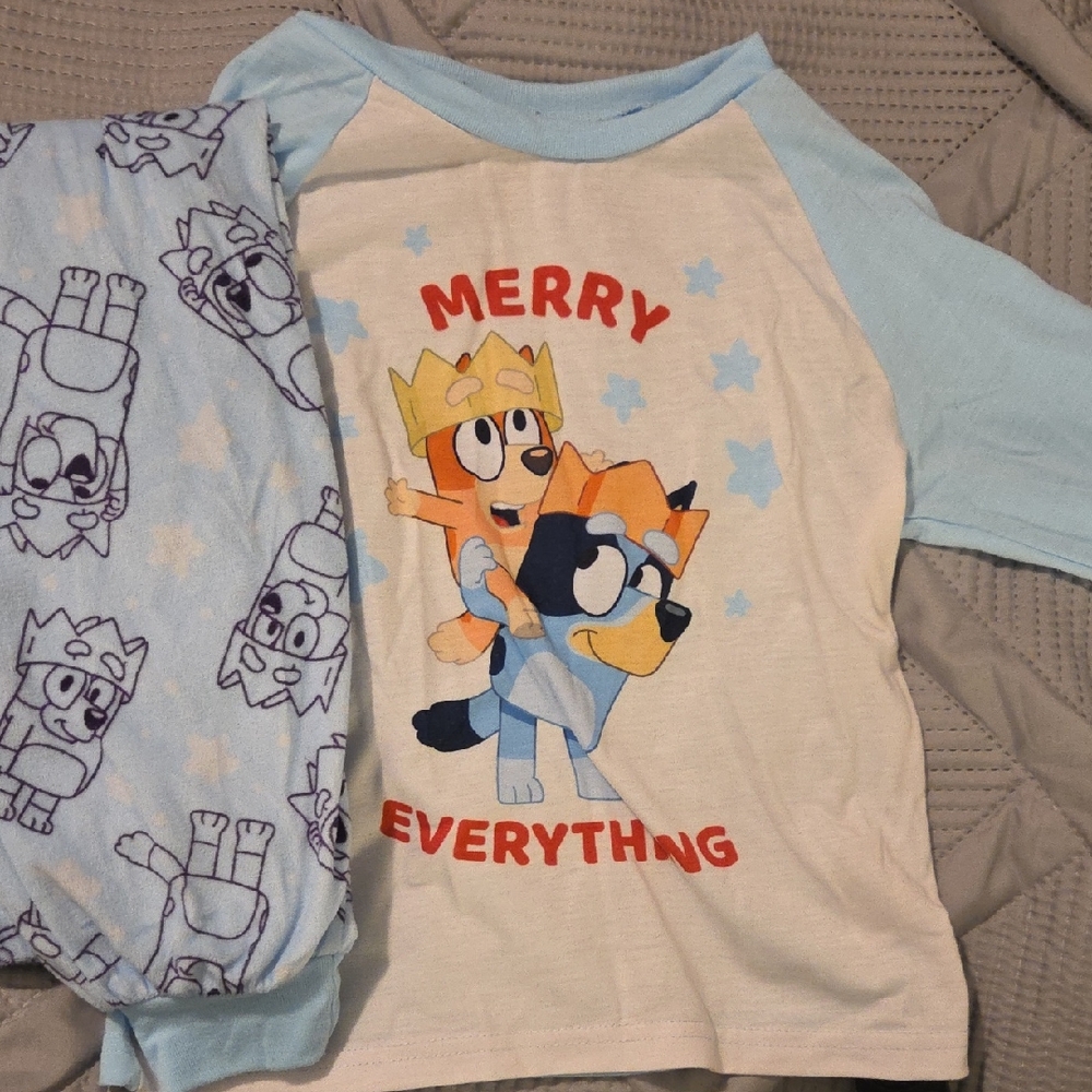 Bluey Kids Christmas Pajamas - Light Blue and White